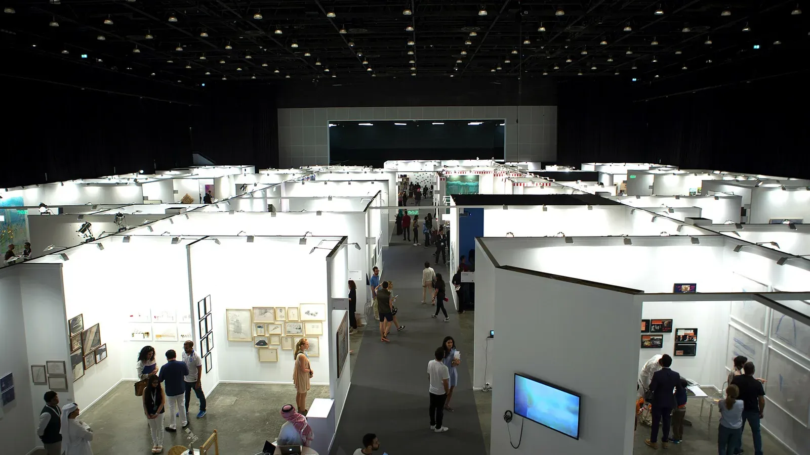 Gallery stands inside the exhibition hall at Art Dubai in 2016