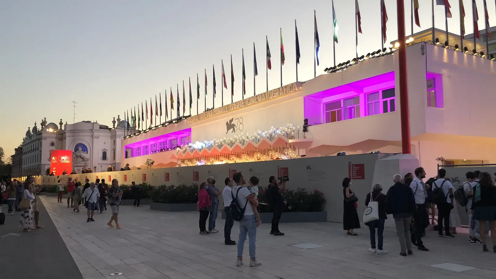 The Palazzo del Cinema on the Lido dressed for the 78th Venice Film Festival in 2021
