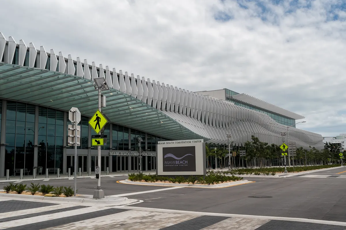 The Miami Beach Convention Center exterior after its 2018 rebuild