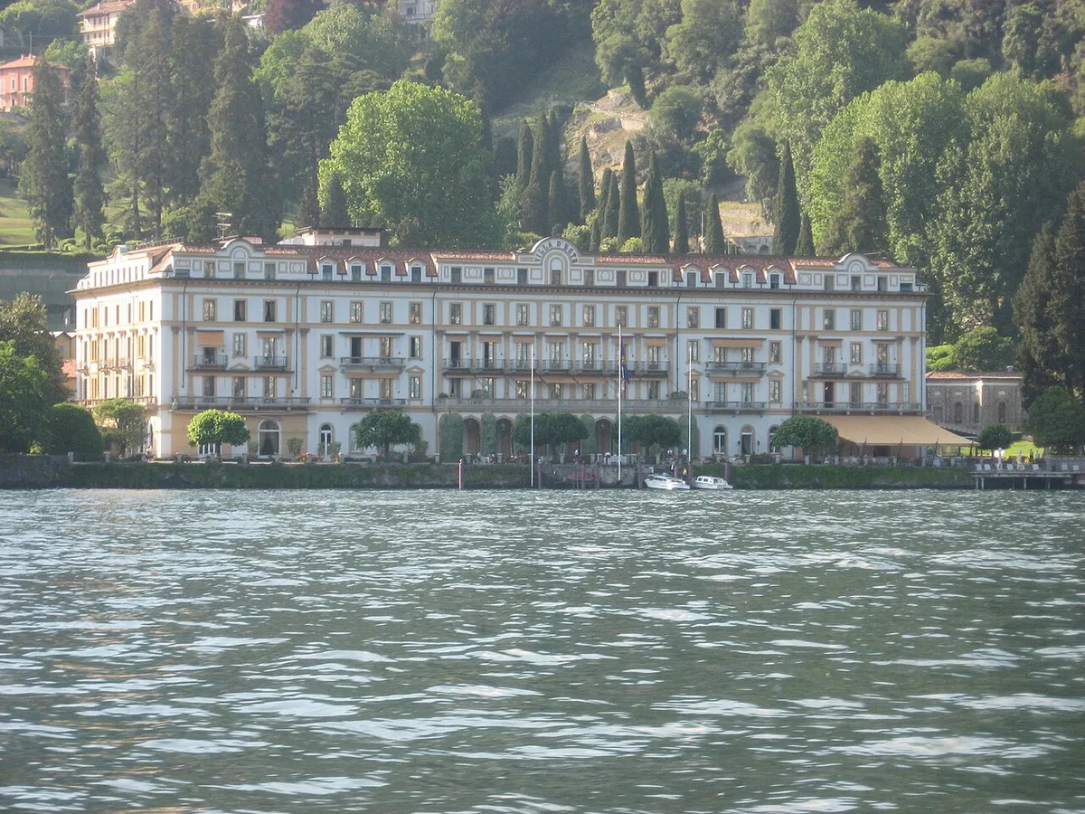 The pale Renaissance facade of Villa d'Este on the shore of Lake Como