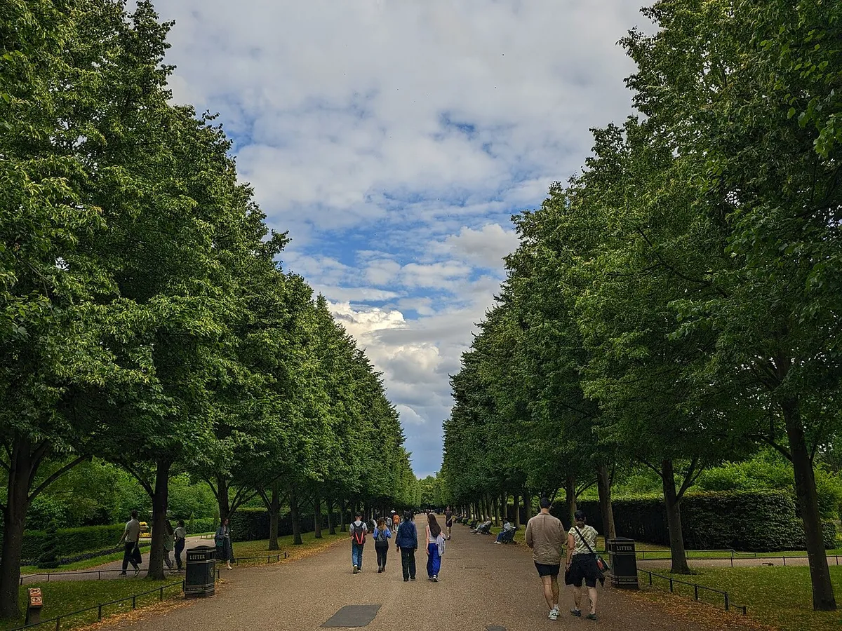 People walking along the tree-lined Broad Walk in Regent's Park