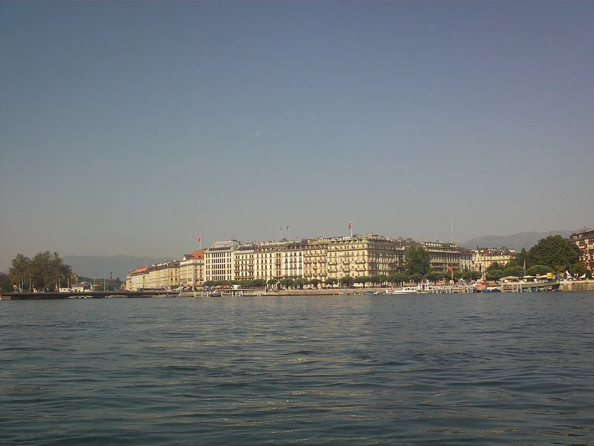 Geneva's lakeside hotels and buildings seen across the water