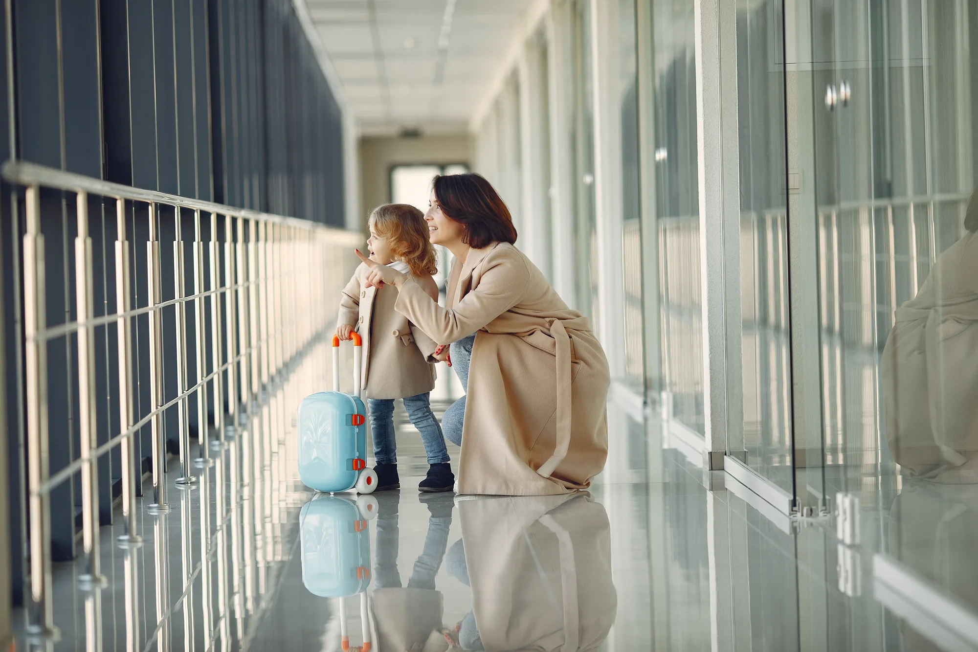 A mother and son traveling together